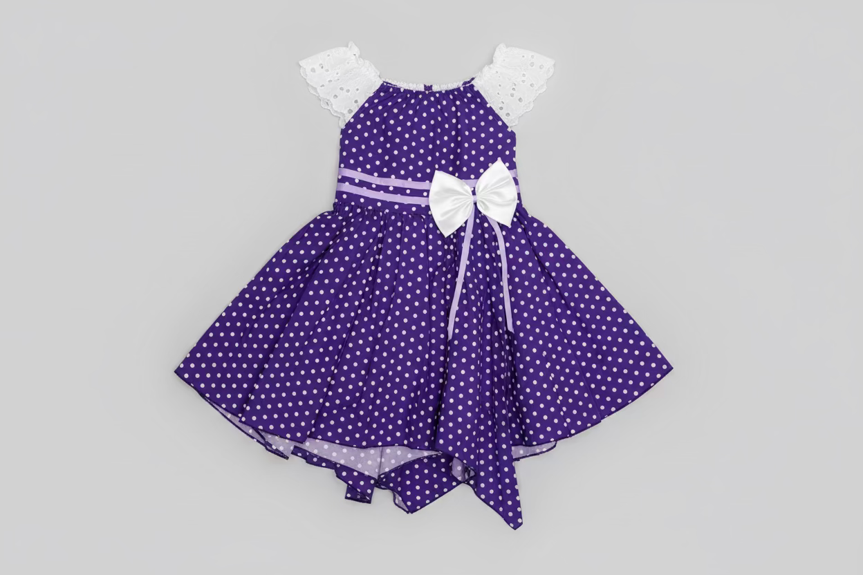 POLKA DOT WITH HANDKERCHIEF PURPLE DRESS