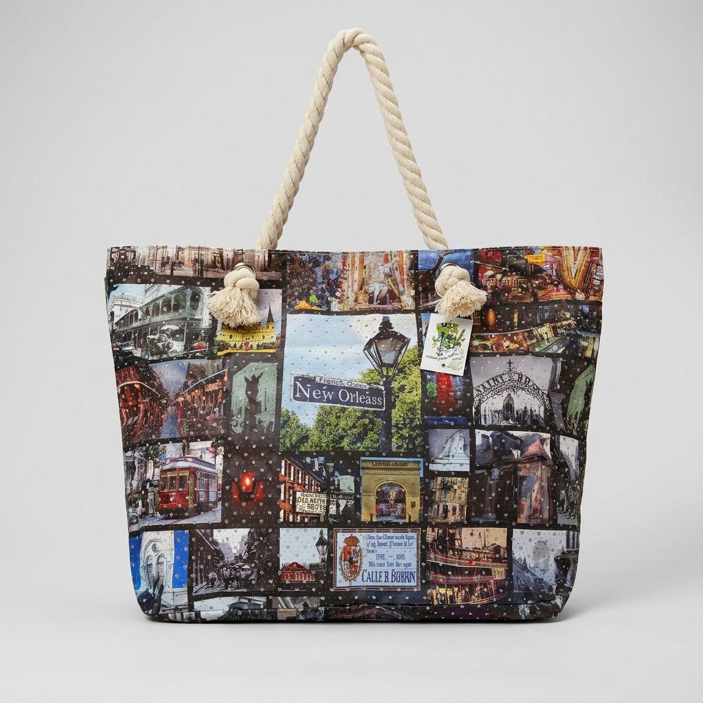 NEW ORLEANS COLLAGE PHOTOS GLITTERING TOTE BAG