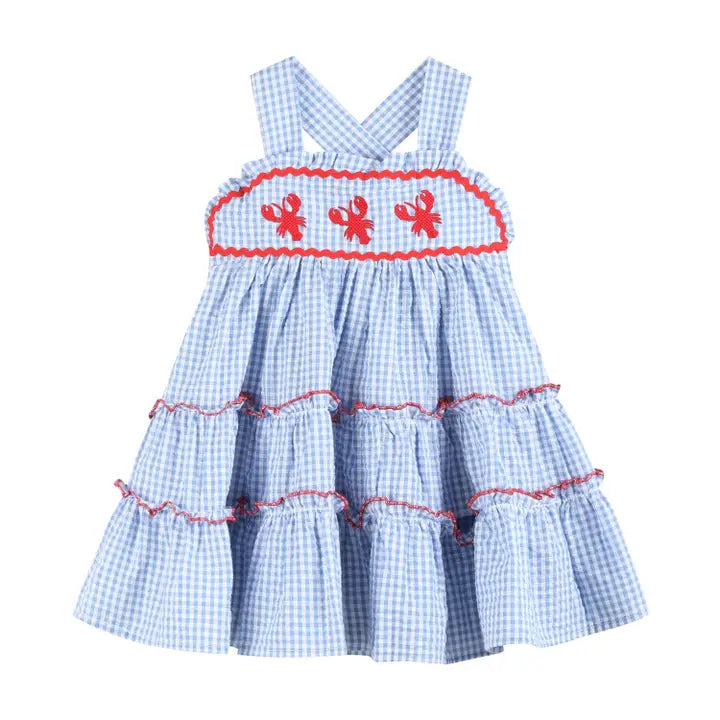 BLUE GINGHAM CRAWFSH LAYERED SUNDRESS