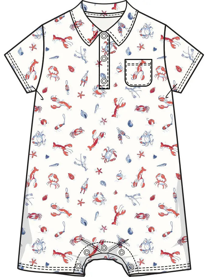 Painterly Lobsters and Shellfish - Polo Shortie