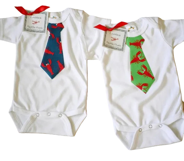 BLUE CRAWFISH TIE ONESIE