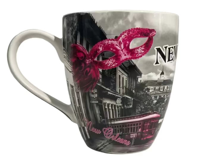 PINK MASK DESIGN BELLY MUG