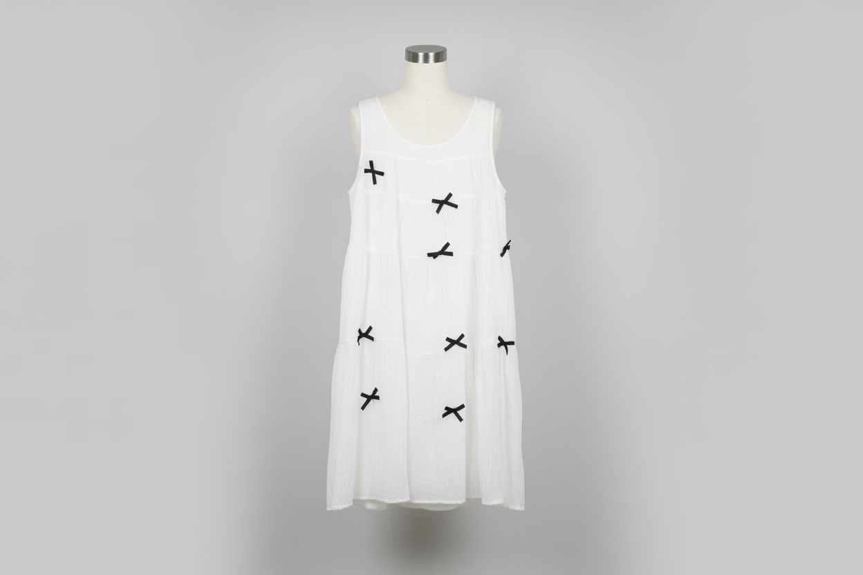 WHITE DRESS WITH BLACK BOW