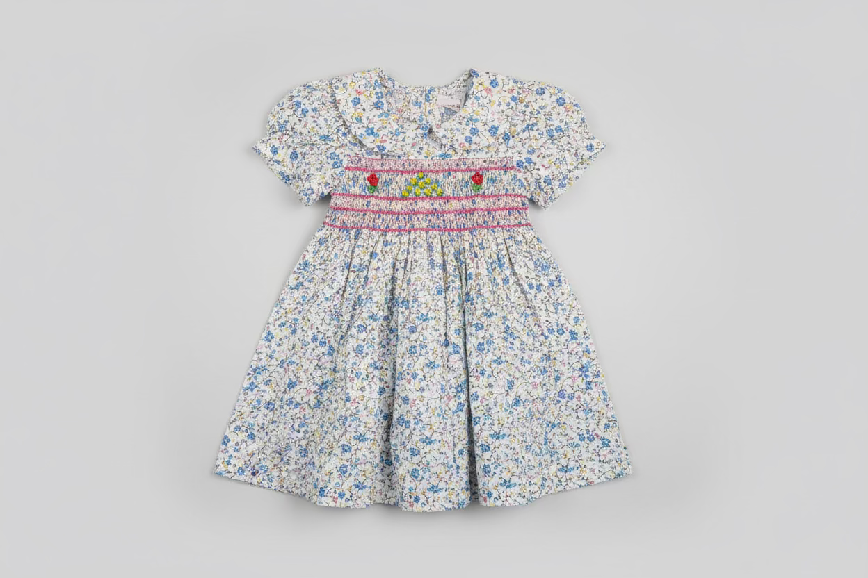BLOOMING BLUE FLOWERS SMOCK DRESS