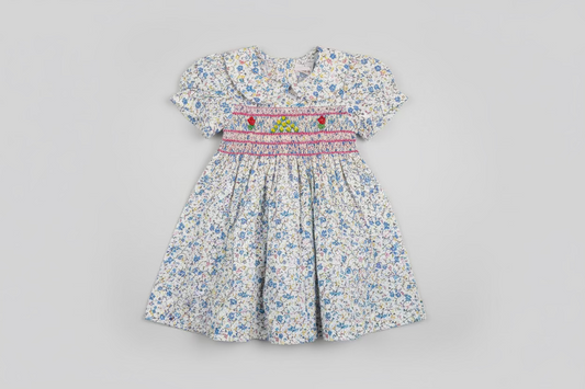 BLOOMING BLUE FLOWERS SMOCK DRESS