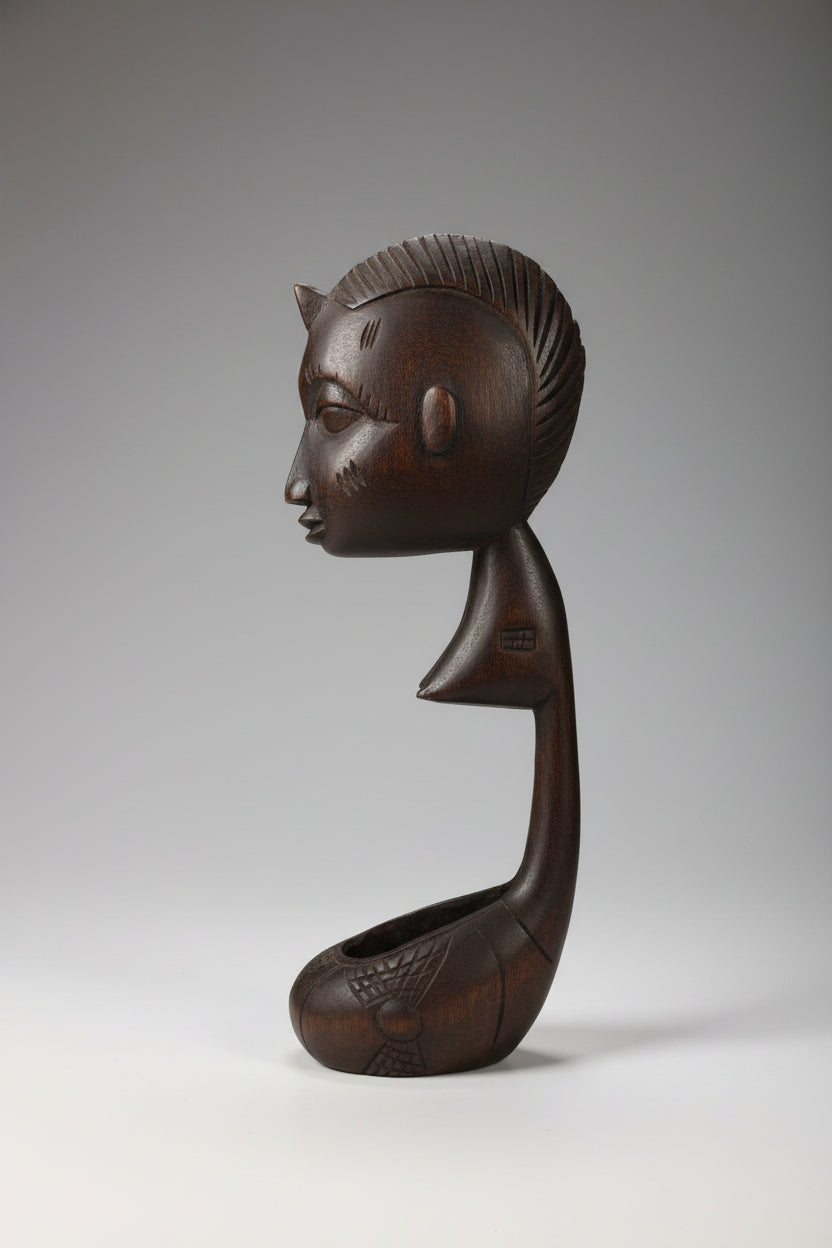 Hand-carved Ebony Wood Sculptural Bowl