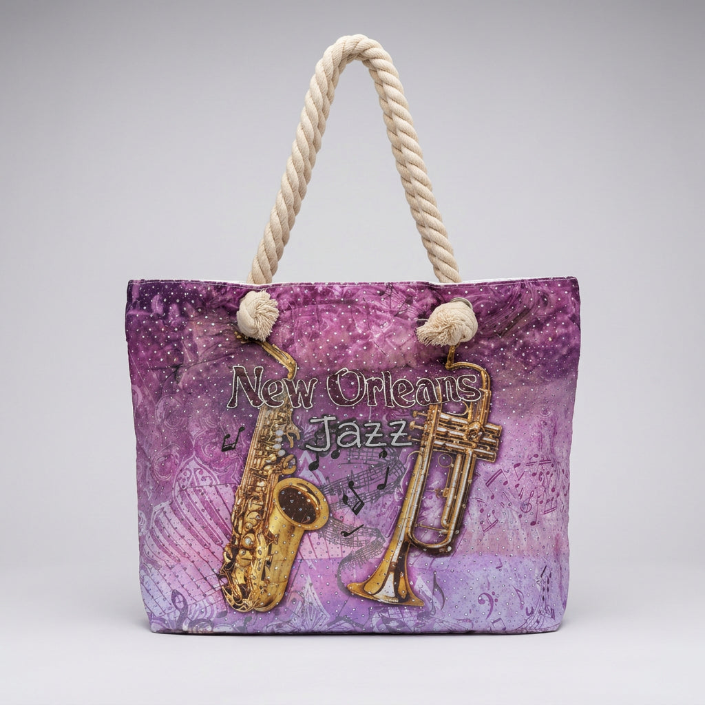 NEW ORLEANS JAZZ TRUMPET GLITTERING TOTE BAG