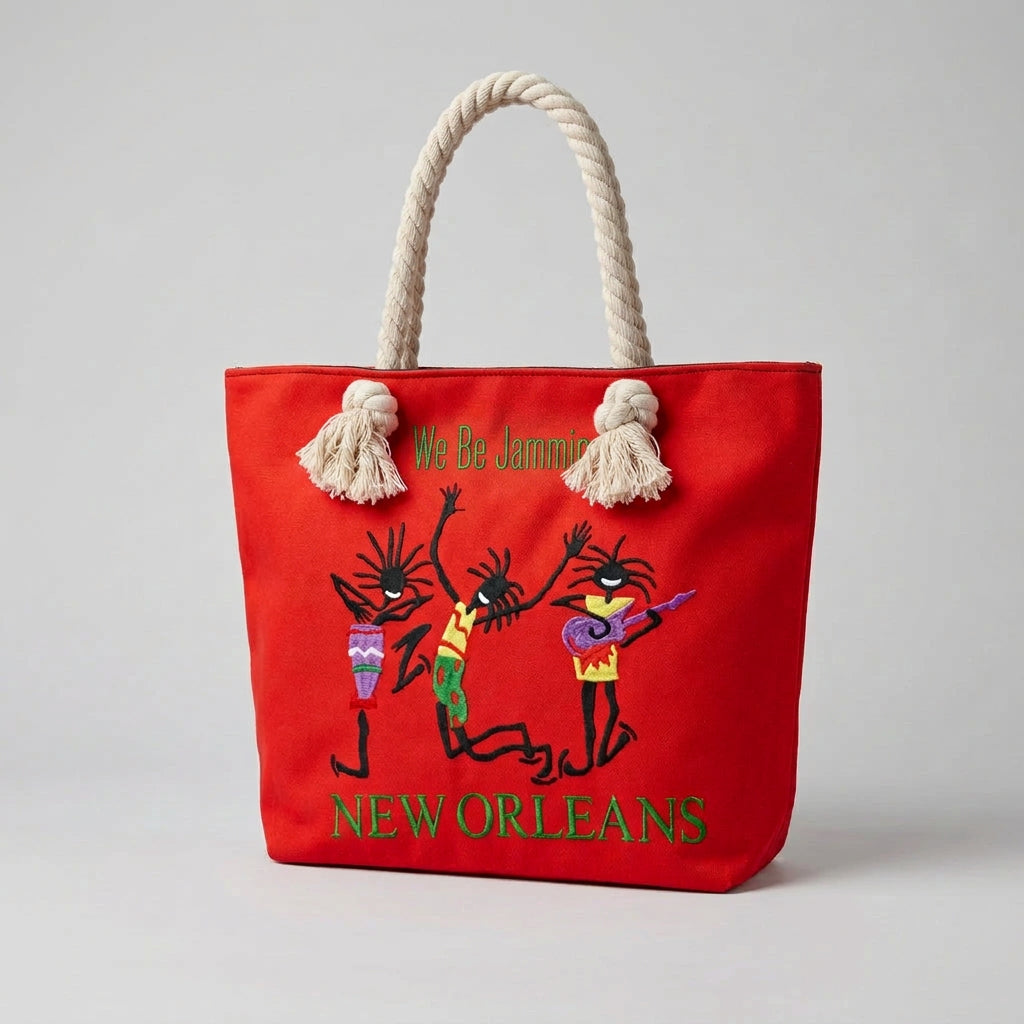 NEW ORLEANS RED WE BE JAMMIN TOTE BAG