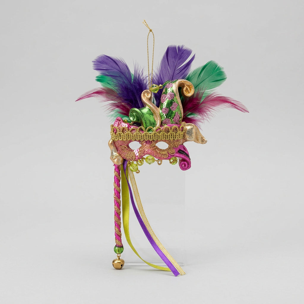 MARDI GRAS MASK STICK BELL ORNAMENT