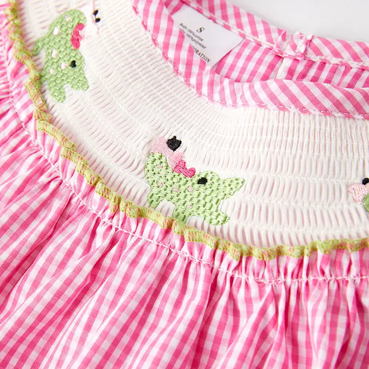 CROCODILE EMBROIDERED SMOKED DRESS