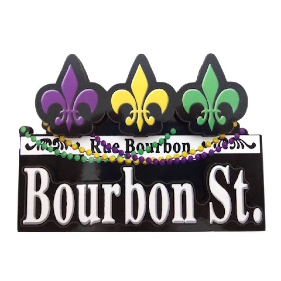 Bourbon St & Fleur De Lis Wooden Magnet