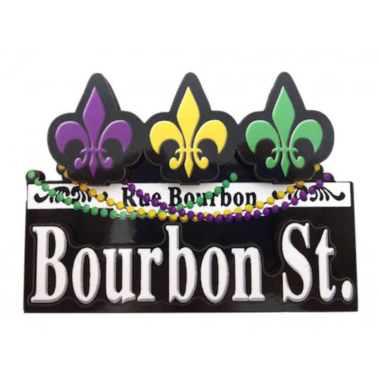 Bourbon St & Fleur De Lis Wooden Magnet