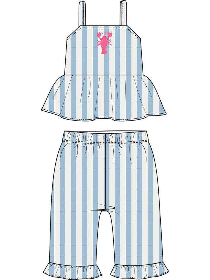 Cabana Stripe - Peplum Tank with Smocked Back and Ruffle Bottom Pant