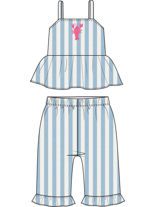 Cabana Stripe - Peplum Tank with Smocked Back and Ruffle Bottom Pant