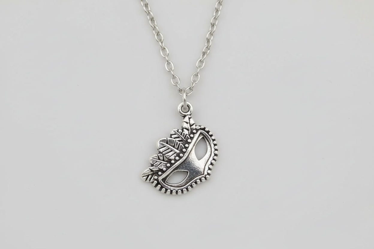 Silver Mask with Feather Necklace