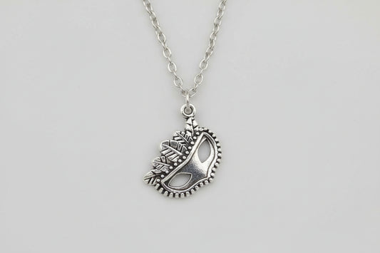 Silver Mask with Feather Necklace