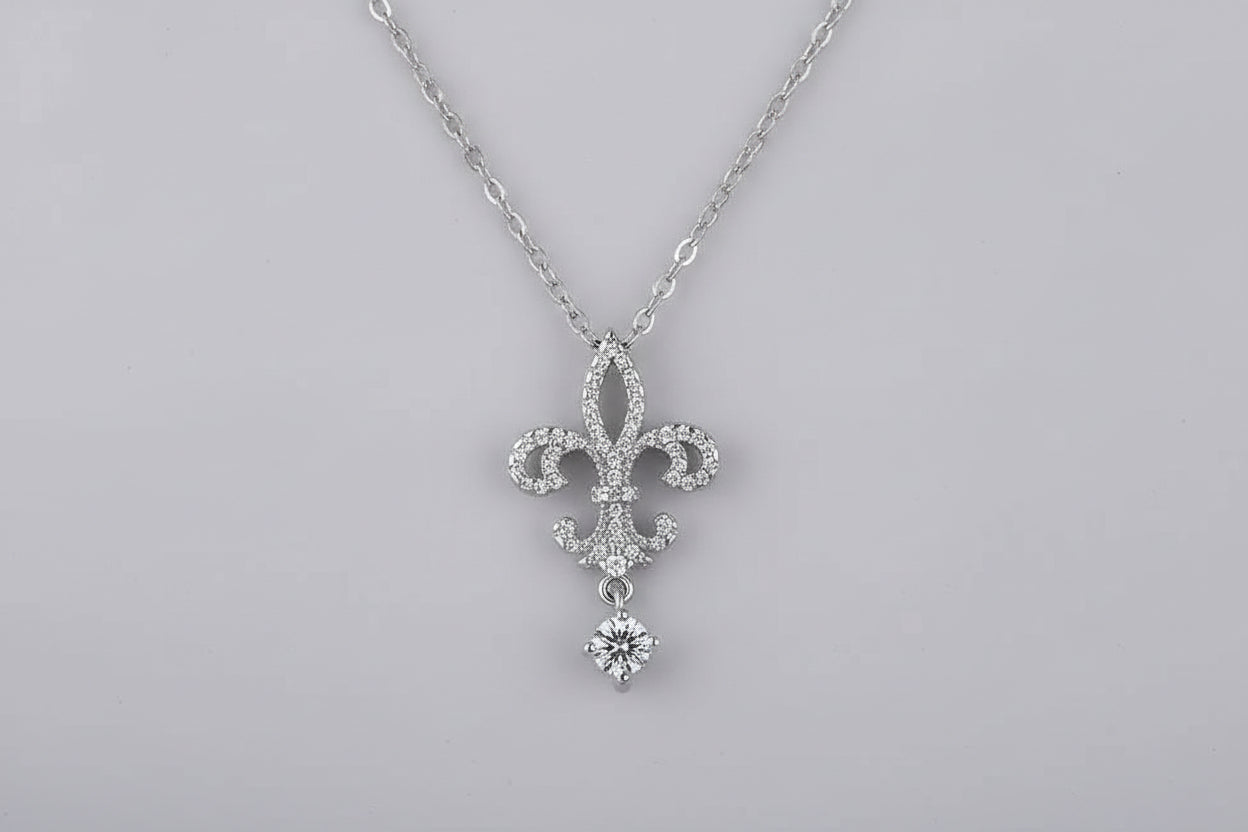 Beautiful Rhinestone Fleur De Lis Drop Necklace