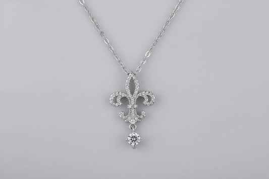 Beautiful Rhinestone Fleur De Lis Drop Necklace
