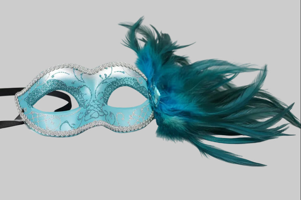 MARDI GRAS FEATHER SILVER TRIM