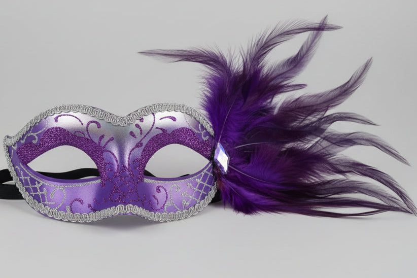MARDI GRAS FEATHER SILVER TRIM