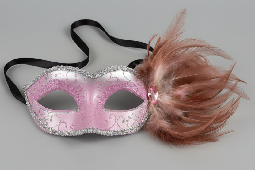 MARDI GRAS FEATHER SILVER TRIM