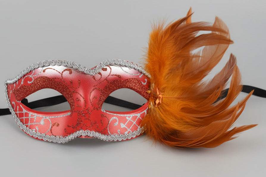 MARDI GRAS FEATHER SILVER TRIM
