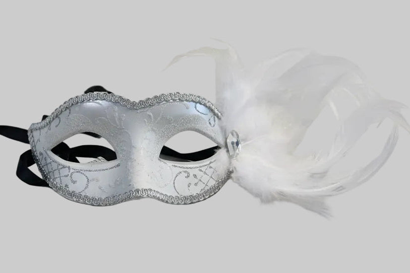 MARDI GRAS FEATHER SILVER TRIM