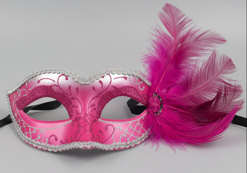 MARDI GRAS FEATHER SILVER TRIM