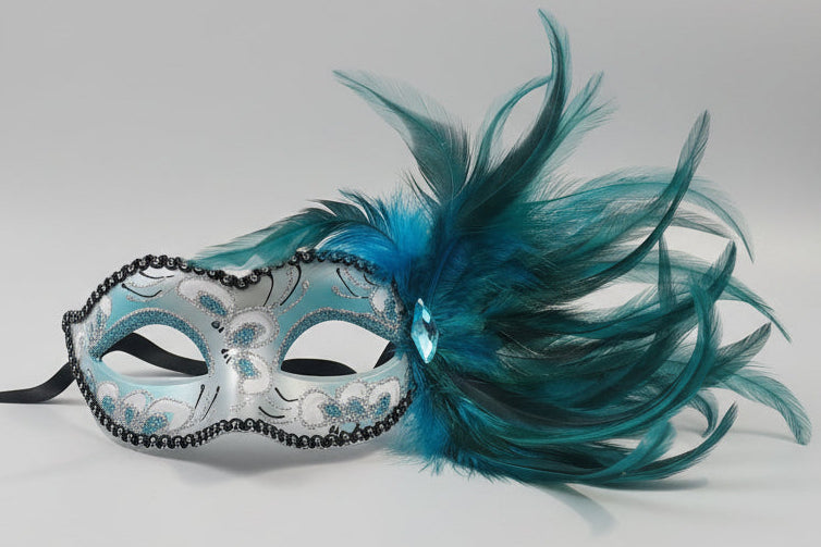 MARDI GRAS FEATHER BLACK/SILVER TRIM