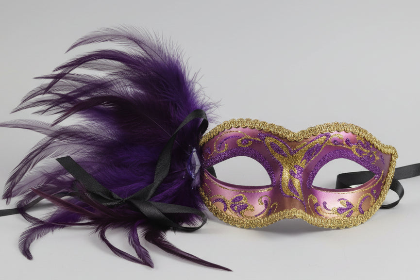 MARDI GRAS MASK LEFT FEATHER