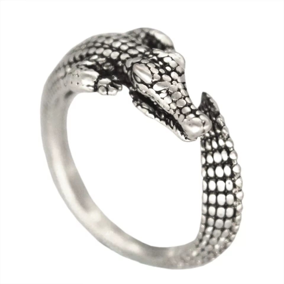 Antique Silver Adjustable Alligator Ring