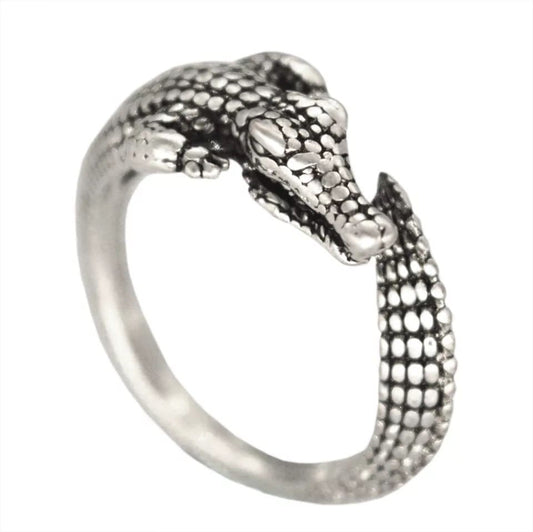 Antique Silver Adjustable Alligator Ring