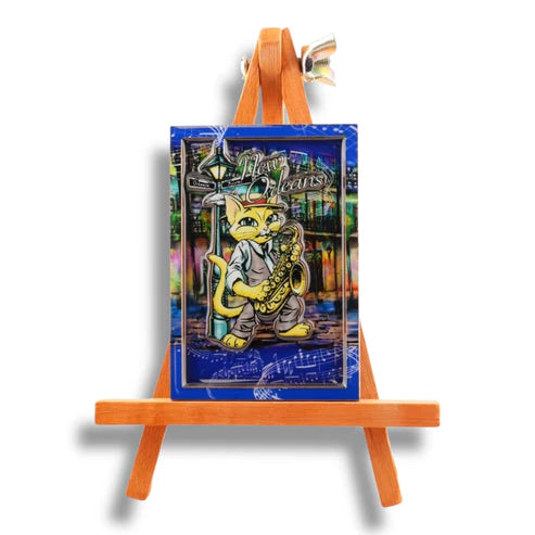 Jazz Cat Wooden Magnet
