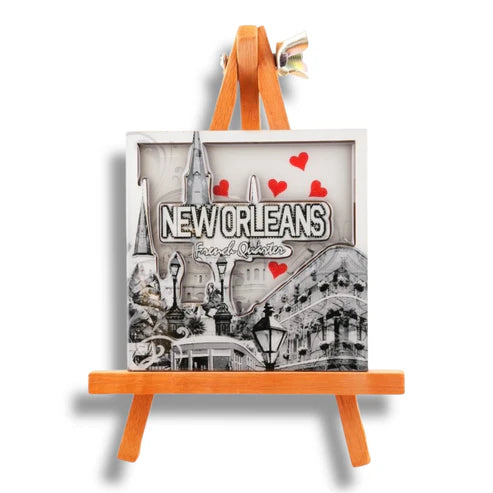 Cityscape With Hearts Wooden Magnet