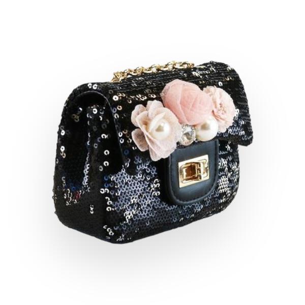 FLORAL APPLIQUES SEQUIN QUILTED PURSE