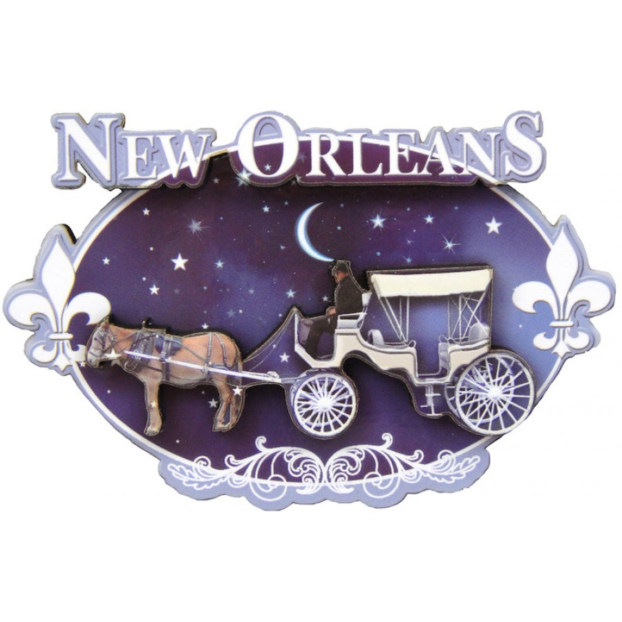 Horse & Buggy Blue Wooden Magnet