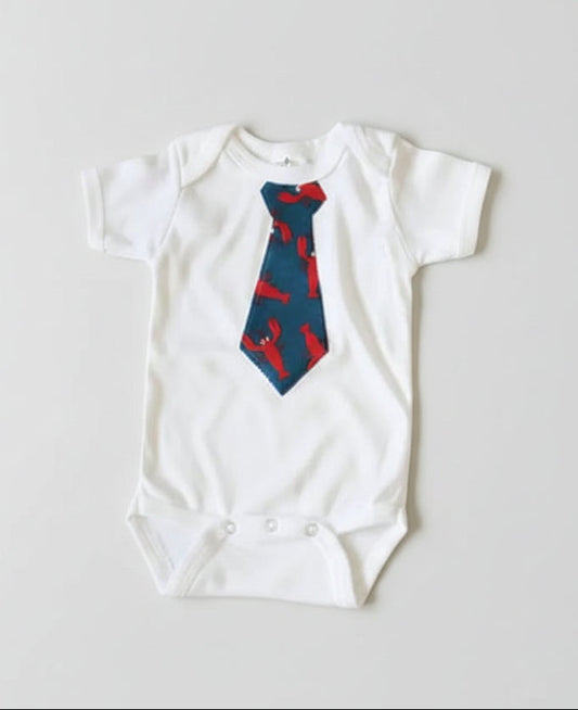 BLUE CRAWFISH TIE ONESIE