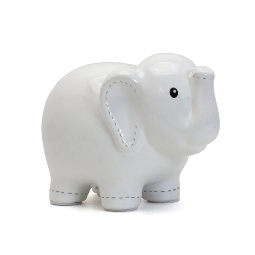 WHITE STITCHED ELEPHANT BANK
