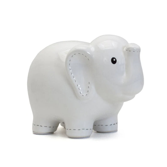 WHITE STITCHED ELEPHANT BANK
