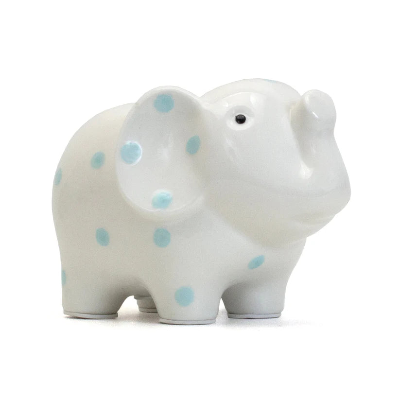 WHITE ELEPHANT BLUE DOTS